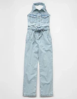 AE Denim Collared Halter Jumpsuit