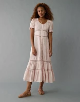AE Lace Puff-Sleeve Button-Up Midi Dress