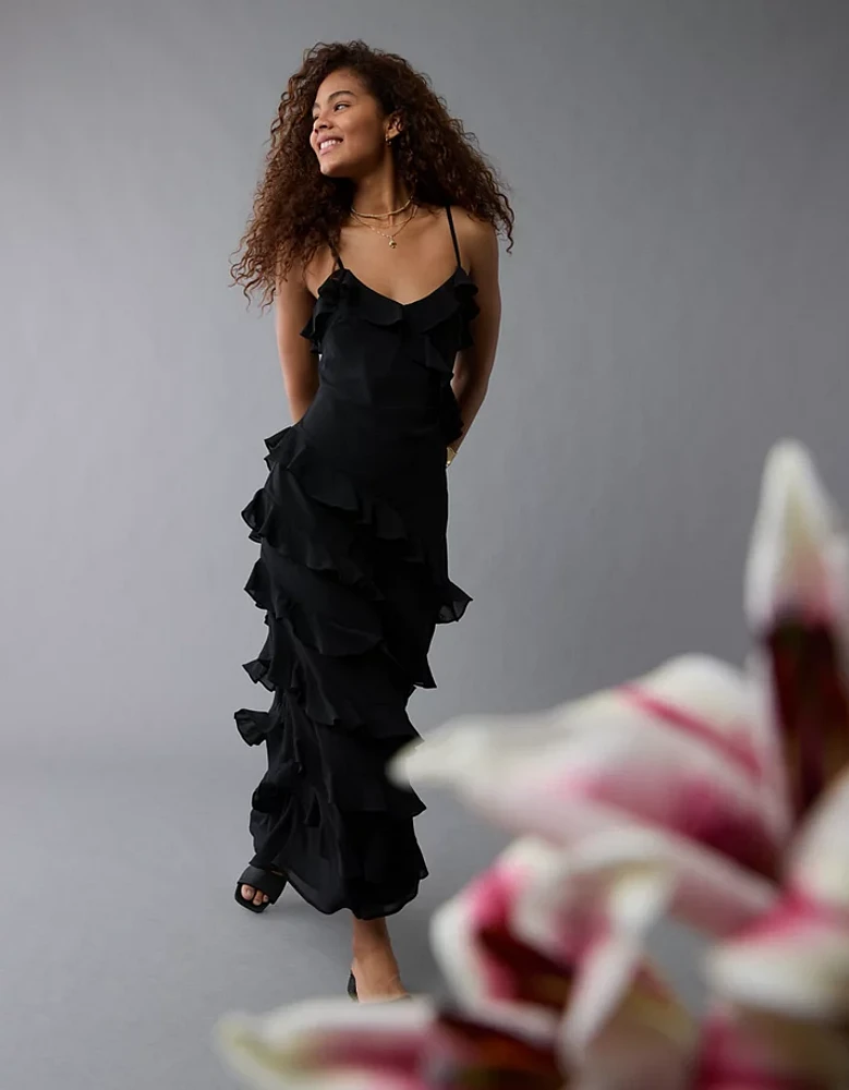 Robe à bretelles longue volants AE