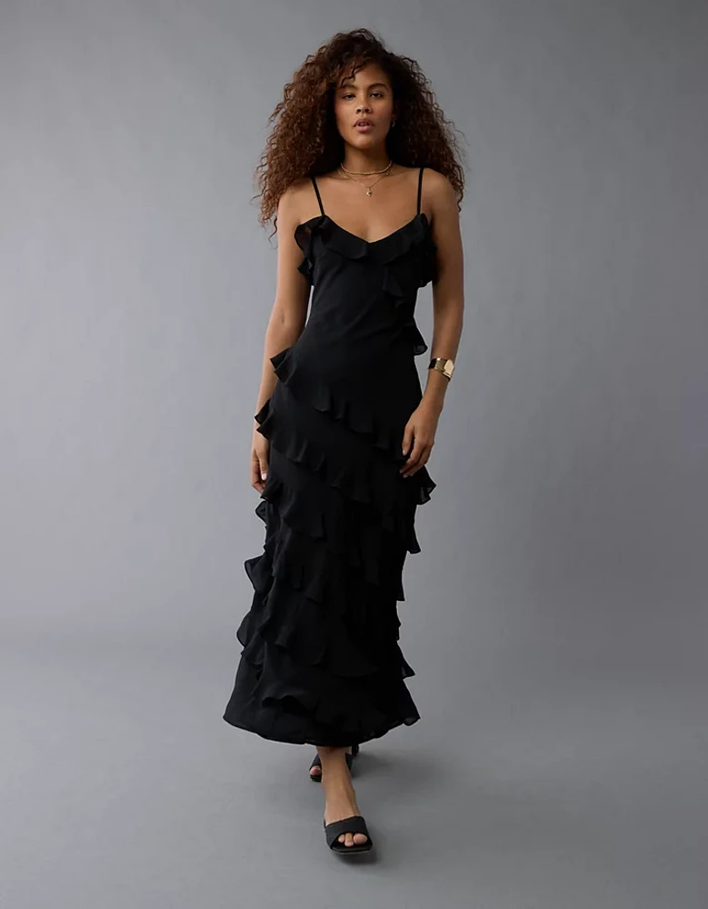 Robe à bretelles longue volants AE
