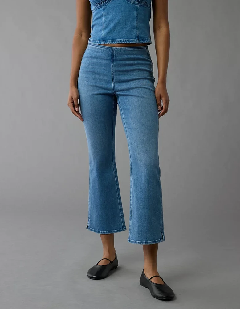 Jean court à jambe semi-évasée taille haute enfiler Luxe AE