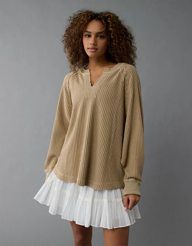 AE Big Hug Notch Neck Waffle Sweatshirt
