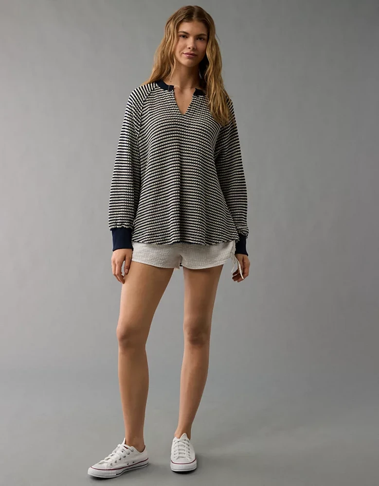 AE Big Hug Notch Neck Waffle Sweatshirt