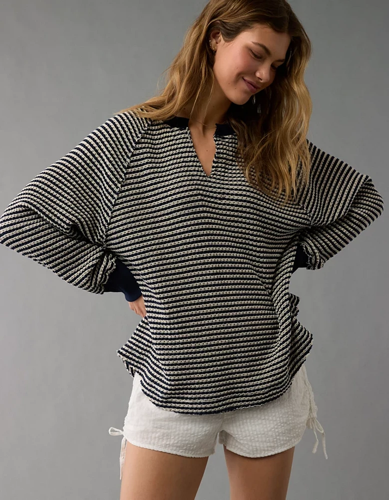 AE Big Hug Notch Neck Waffle Sweatshirt