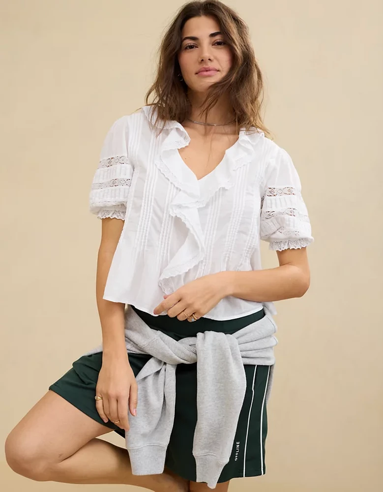 Aerie Short Sleeve Ruffle Blouse