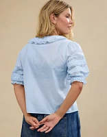 Aerie Short Sleeve Ruffle Blouse