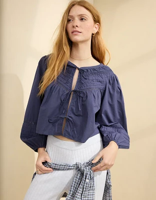 Aerie Long Sleeve Tie Front Top