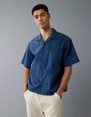 Chemise à imprimé en mélange de lin bord la piscine AE