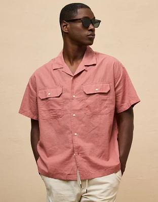 AE Poolside Linen-Blend Button-Up Shirt