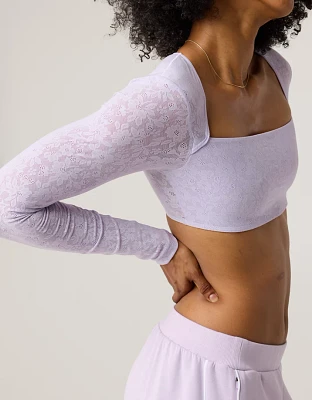 OFFLINE By Aerie Real Me Lace Long Sleeve Bra Top