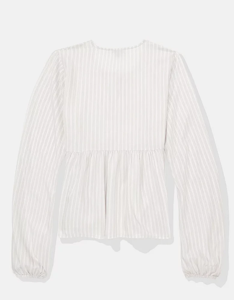 AE Tie-Front Long-Sleeve Peasant Top