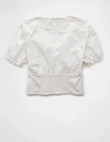 AE Short-Sleeve Ruffle Collar Eyelet Crop Top