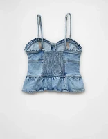 AE Denim Strapless Peplum Shirt