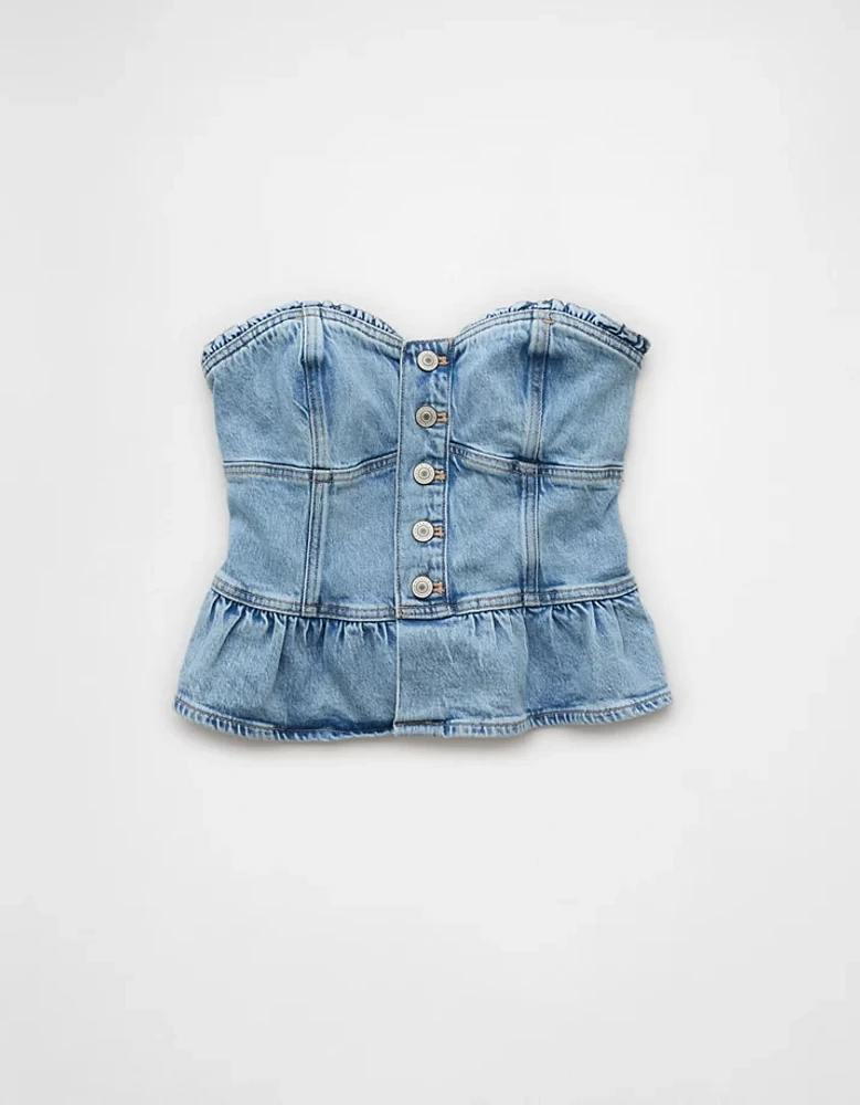 AE Denim Strapless Peplum Shirt