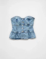 AE Denim Strapless Peplum Shirt