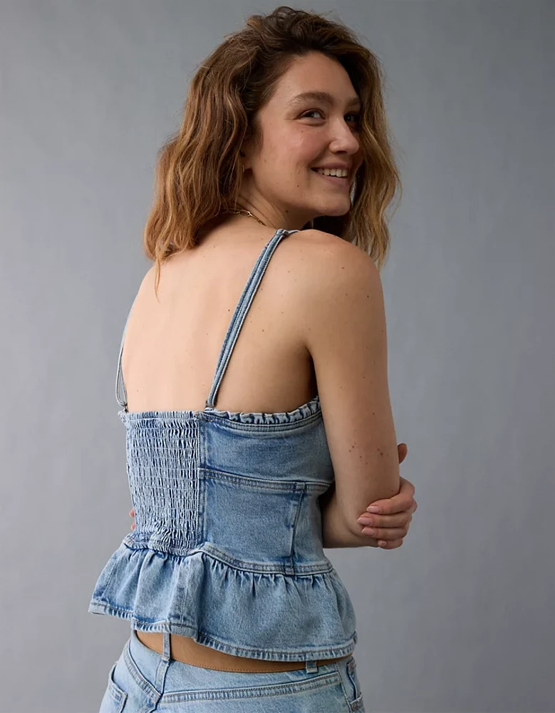 AE Denim Strapless Peplum Shirt