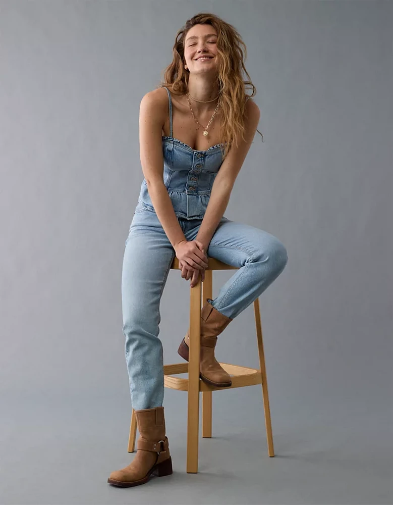 AE Denim Strapless Peplum Shirt