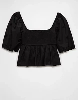 AE Flutter Sleeve Eyelet Babydoll Blouse