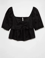 AE Flutter Sleeve Eyelet Babydoll Blouse