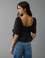 AE Flutter Sleeve Eyelet Babydoll Blouse