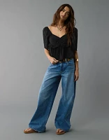 AE Flutter Sleeve Eyelet Babydoll Blouse