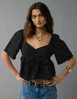 AE Flutter Sleeve Eyelet Babydoll Blouse