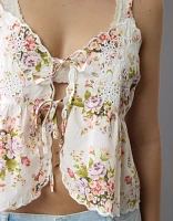 AE Tie Front Embroidered Tank Top