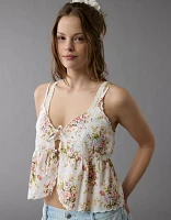 AE Tie Front Embroidered Tank Top
