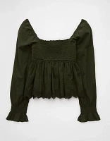 AE Long-Sleeve Smocked Babydoll Blouse
