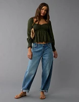 AE Long-Sleeve Smocked Babydoll Blouse