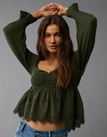 AE Long-Sleeve Smocked Babydoll Blouse