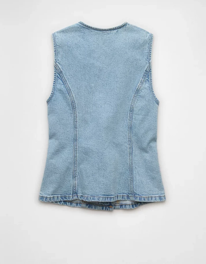 AE Crew Neck Button-Up Denim Vest