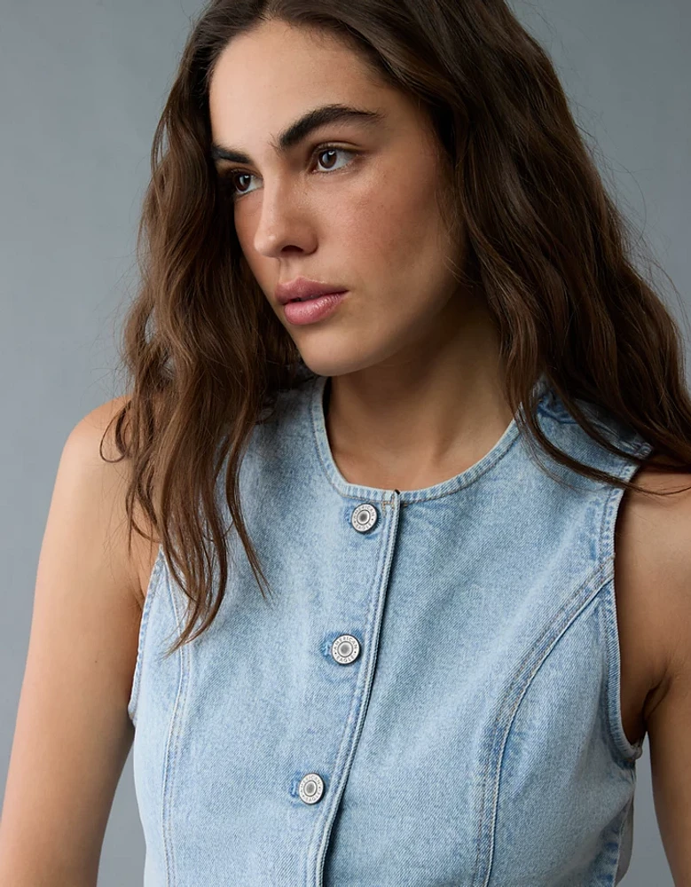 AE Crew Neck Button-Up Denim Vest