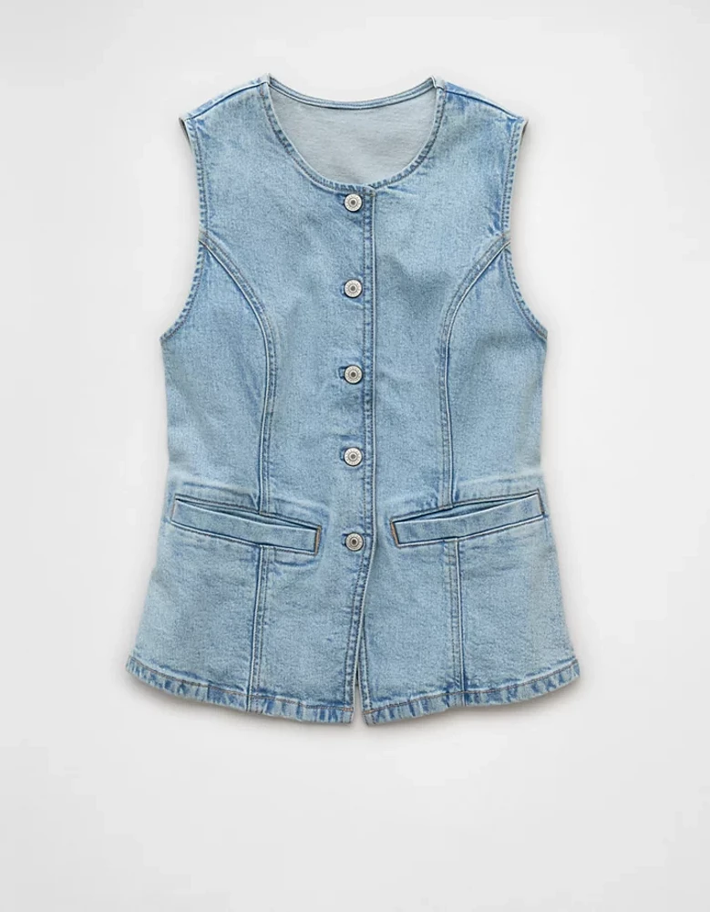 AE Crew Neck Button-Up Denim Vest