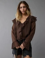 AE Chiffon Bell Sleeve Ruffle Blouse