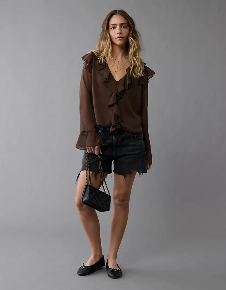 AE Chiffon Bell Sleeve Ruffle Blouse