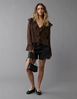 AE Chiffon Bell Sleeve Ruffle Blouse