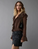 AE Chiffon Bell Sleeve Ruffle Blouse
