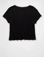 AE Soft & Sexy V-Neck Cropped Waffle T-Shirt