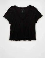AE Soft & Sexy V-Neck Cropped Waffle T-Shirt