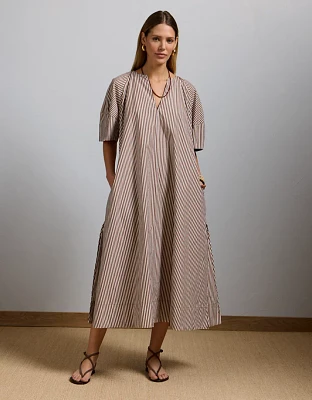 AE77 Premium Striped Poplin Maxi Dress