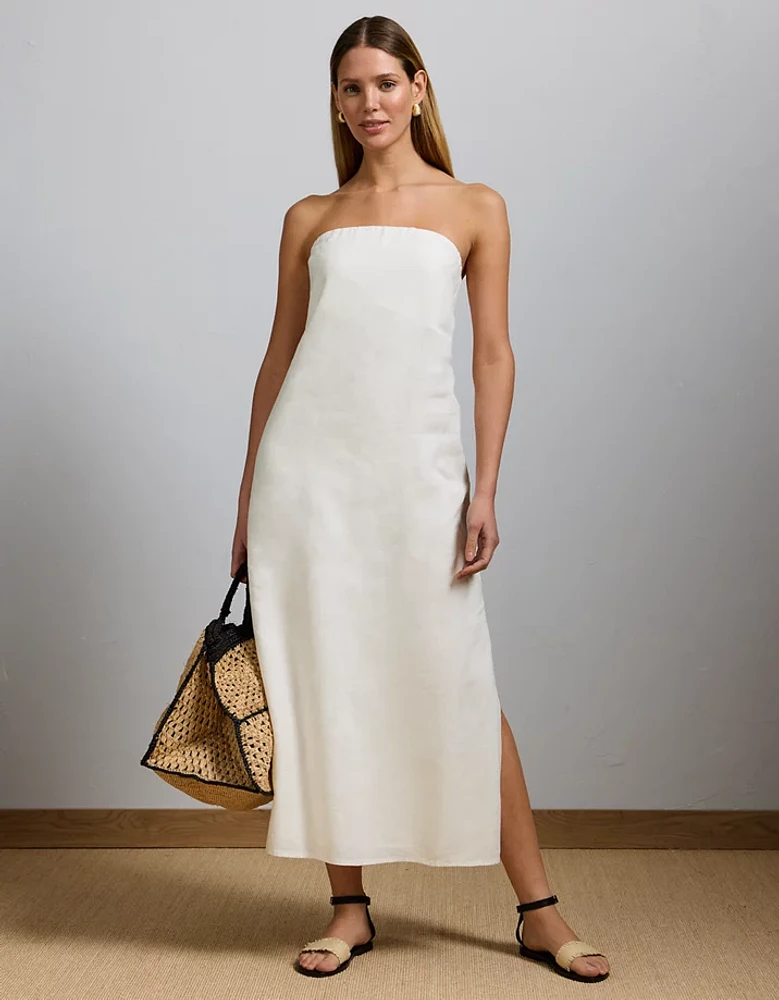 Robe mi-longue en lin sans bretelles haut de gamme AE77