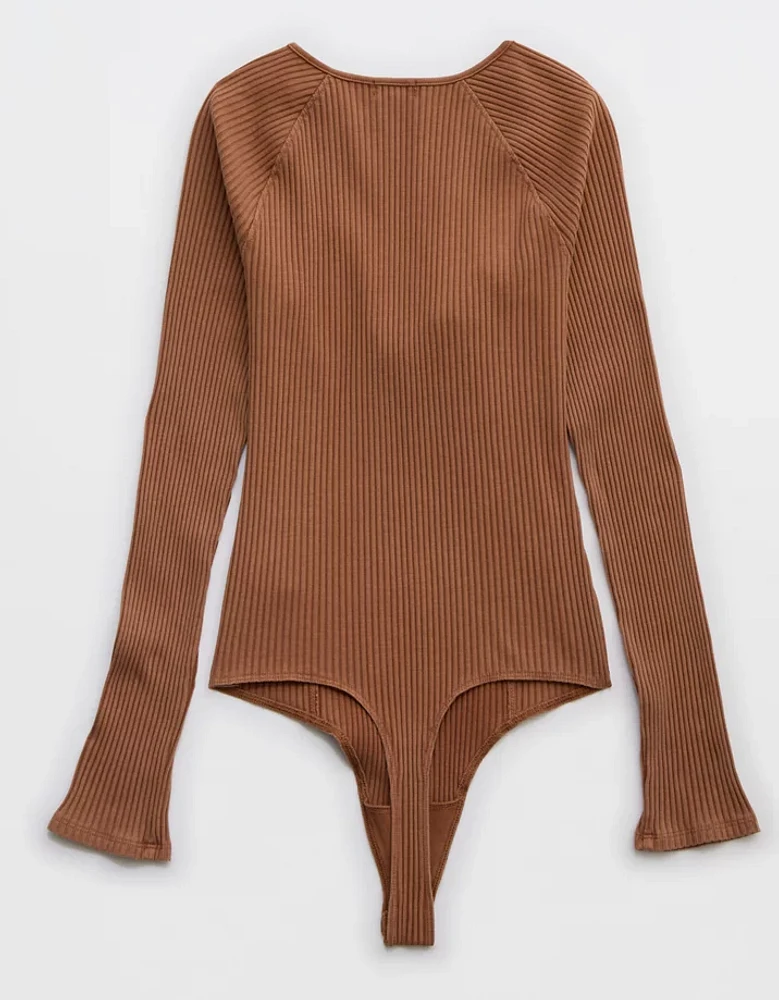 Aerie Long Sleeve Tie Front Bodysuit