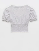 Aerie Cropped Lace Trim V-Neck T-Shirt