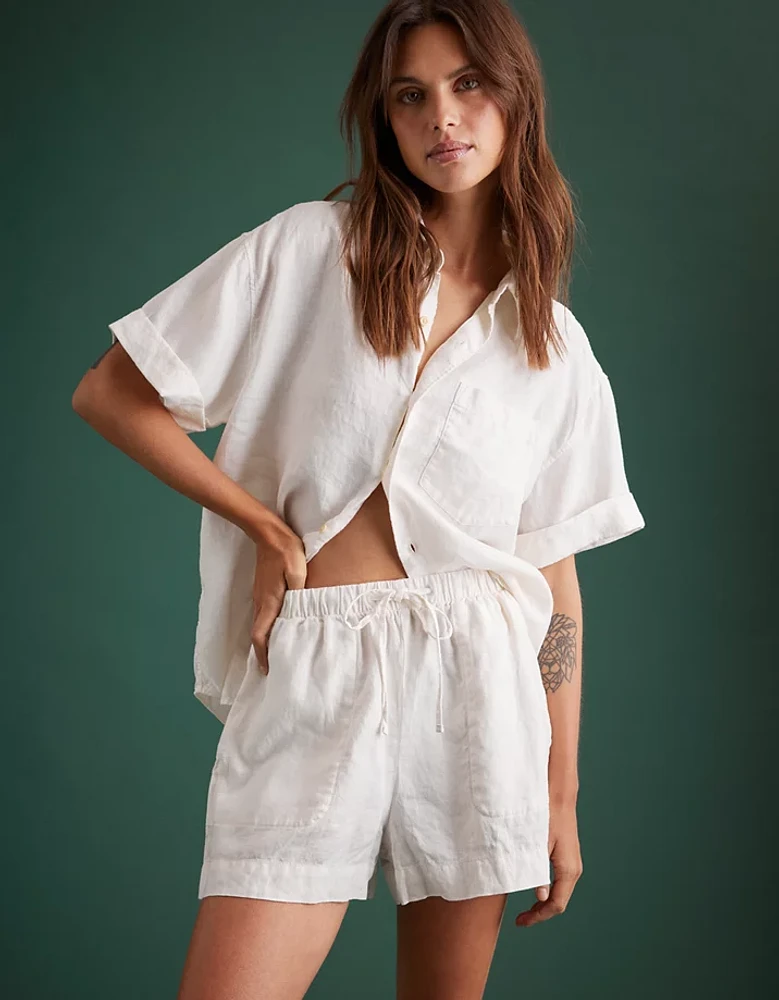 Short à ceinture élastique en lin haut de gamme AE77