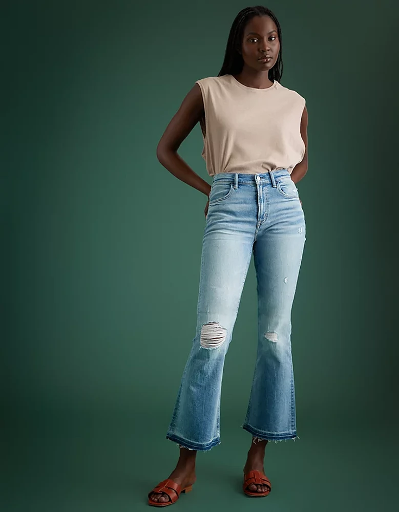 Jean à jambe évasée court taille haute haut de gamme AE77