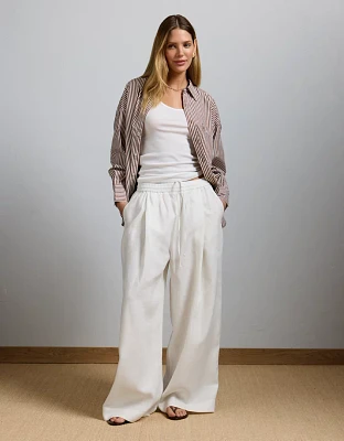 Pantalon à ceinture élastique en lin haut de gamme AE77