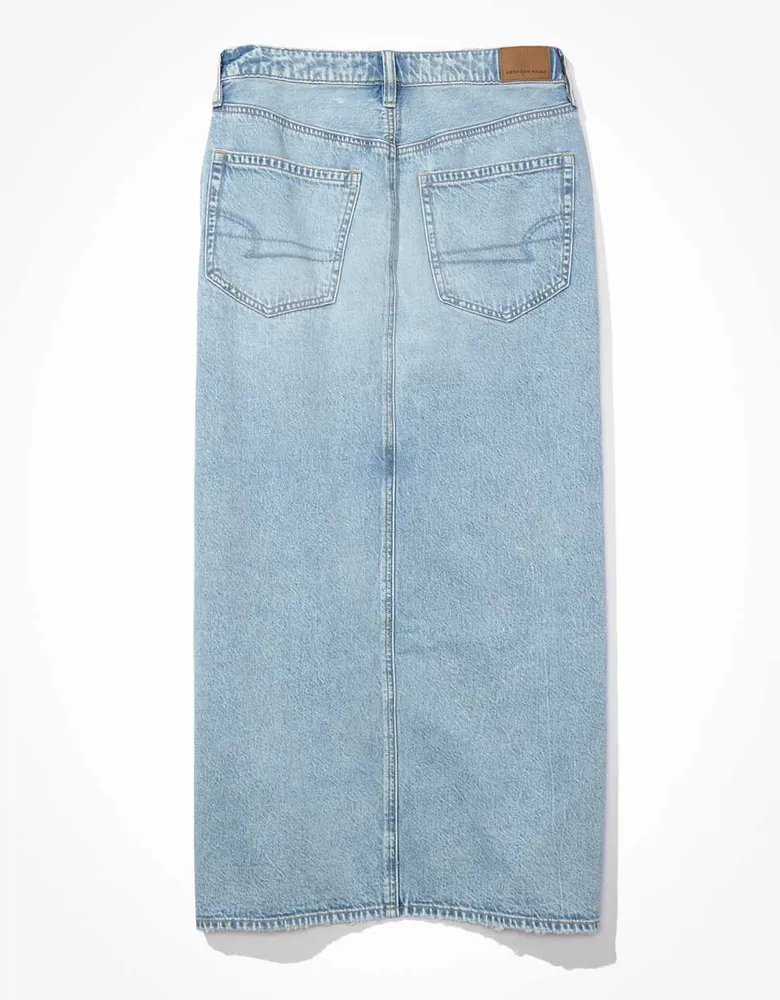 AE Dreamy Drape Low-Rise Denim Maxi Skirt