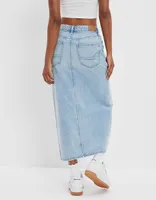 AE Dreamy Drape Low-Rise Denim Maxi Skirt