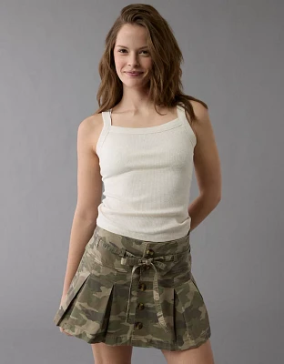AE Stretch Low-Rise Pleated Camo Mini Skort